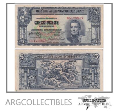 Uruguay Billete 5 Pesos 1939 P-36A/CR-10.IV.19 VF (Escrito)