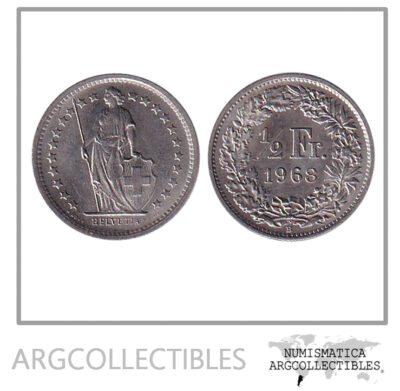 Suiza Moneda 1/2 Franco 1968 Niquel KM-23a1 UNC
