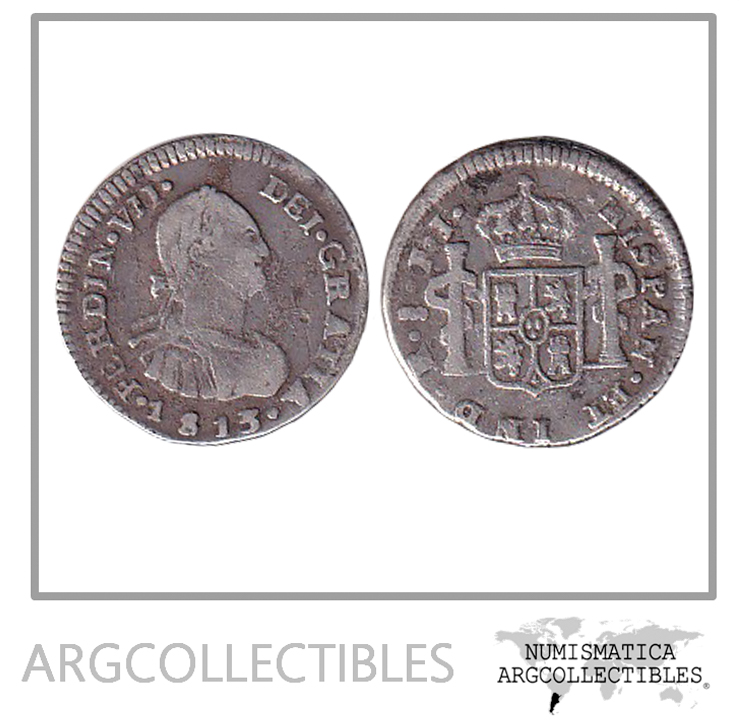 Chile Santiago Moneda 1/2 Real 1813 FJ Plata KM-64 VF+