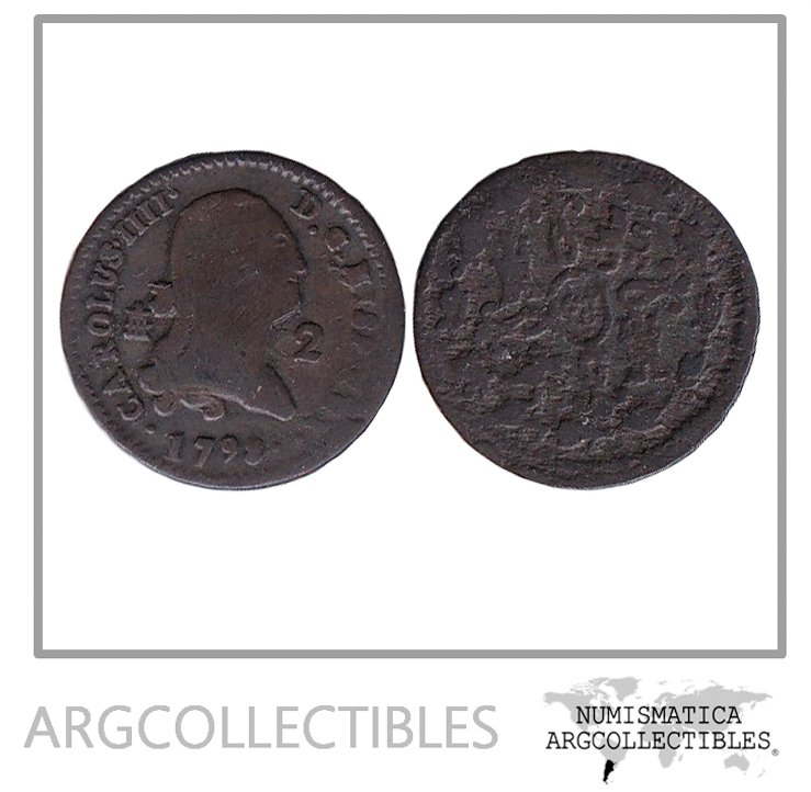 España Moneda 2 Maravedis 1798 Cobre Carlos III KM-426 VF