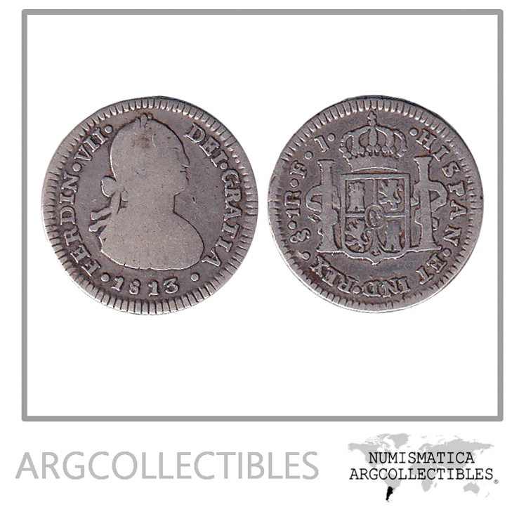 Chile Santiago Moneda 1 Real 1813 FJ Plata Ferdin VII KM-65 VF