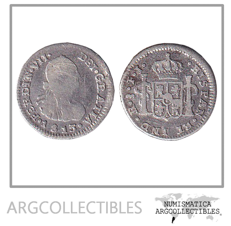 Chile Santiago Moneda 1/2 Real 1813 FJ Plata KM-64 VF-