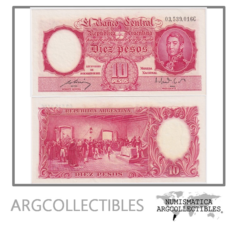 Argentina Billete 10 Pesos 1951 P-265b/BOT-1942 UNC (Serie C)