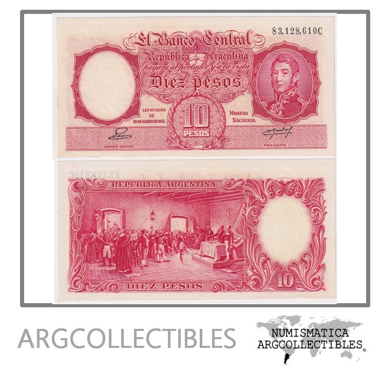 Argentina Billete 10 Pesos 1953 P-265b/BOT-1945 UNC (Serie C)