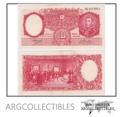 Argentina Billete 10 Pesos 1961 P-270c/BOT-1970 XF (Serie F)