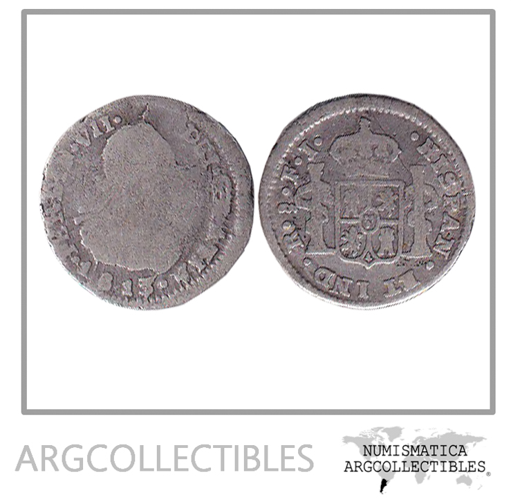Chile Santiago Moneda 1/2 Real 1813 FJ Plata KM-64 F+