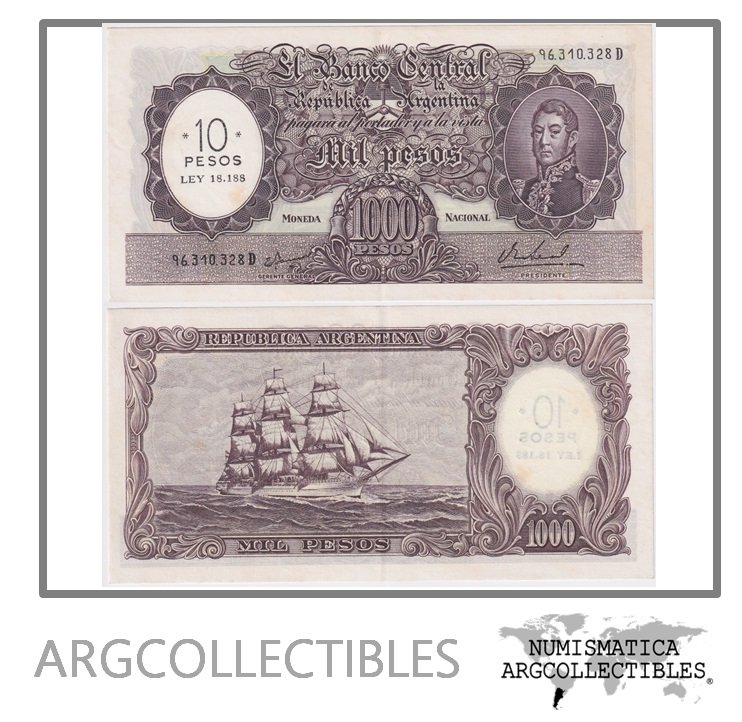 Argentina Billete 10 Pesos 1969 P-284/BOT-2211 XF Serie D