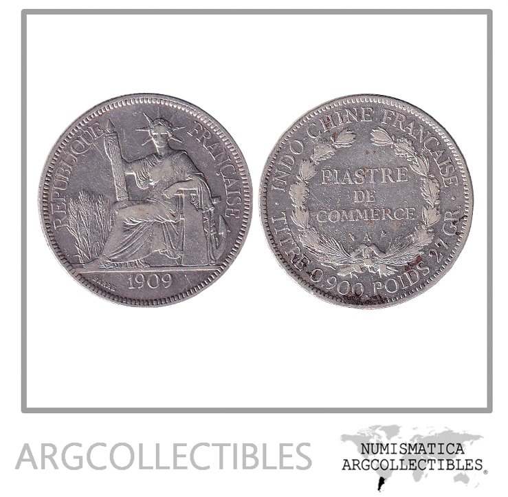 Indochina Moneda 1 Piastre 1909 A Plata KM-5a1 VF+