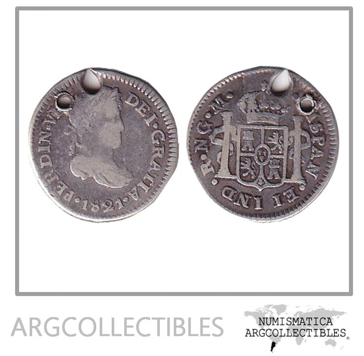 Guatemala Moneda 1/2 Real 1821 M KM-65 Plata 8960 VF Hole