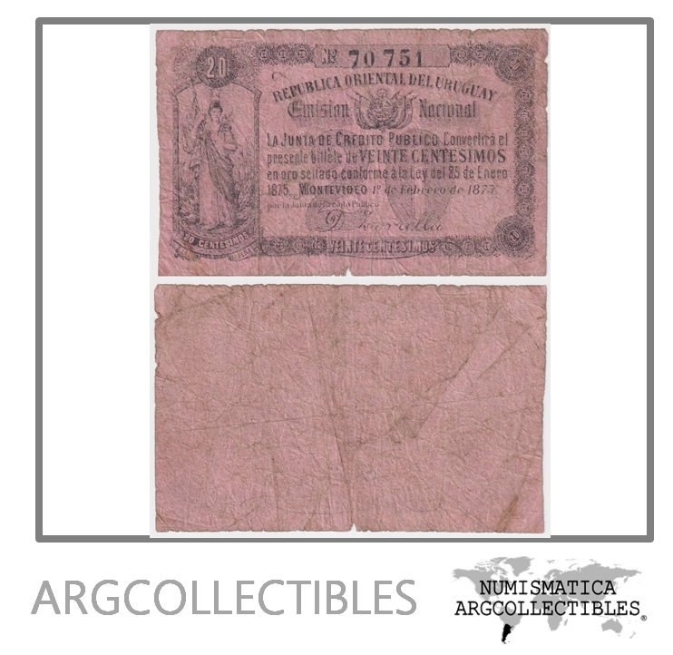 Uruguay Billete 20 Centesimos 1875 P-A116 F+