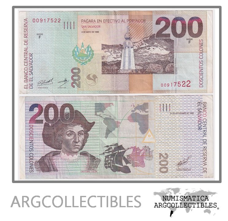 El Salvador Billete 200 Colones 1998 P-152b VF+ (Serie F)