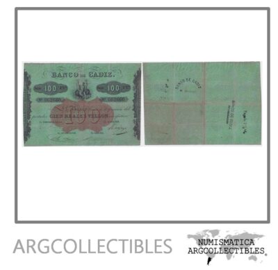 España Billete 100 Reales 1847 Banco de Cadiz P-S-291 VF+