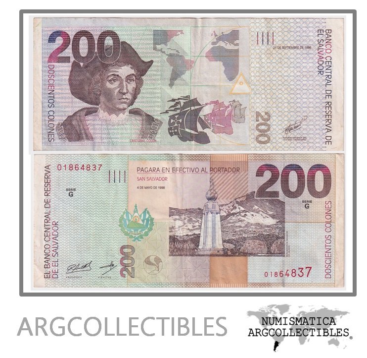 El Salvador Billete 200 Colones 1998 P-152b VF+ (Serie G)