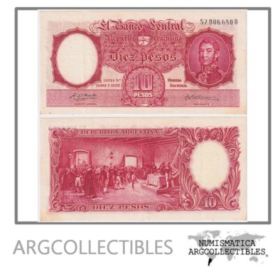 Argentina Billete 10 Pesos 1956 P-270a/BOT-1956 XF+ Serie D