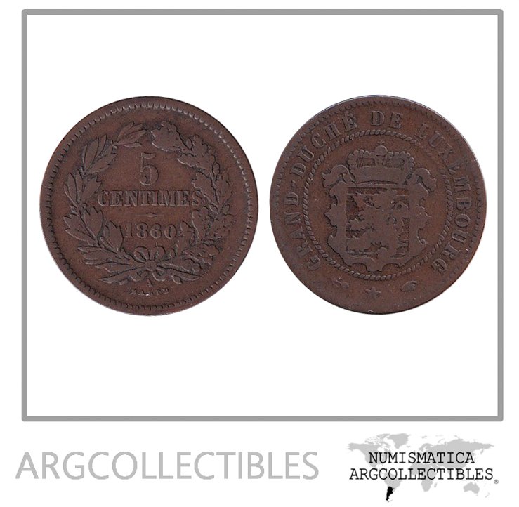 Luxemburgo Moneda 5 Centimos 1860 Bronce KM-22.2 VF