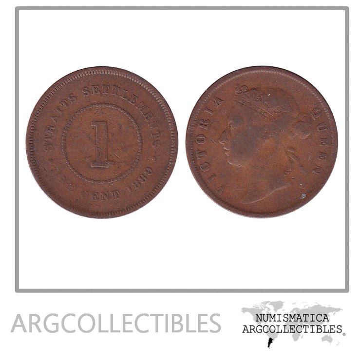 Malasia Straits Settlements Moneda 1 Cent 1889 Cobre KM-16 VF-
