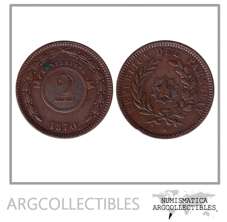 Paraguay Moneda 2 Centesimos 1870 Cobre KM-3 VF-