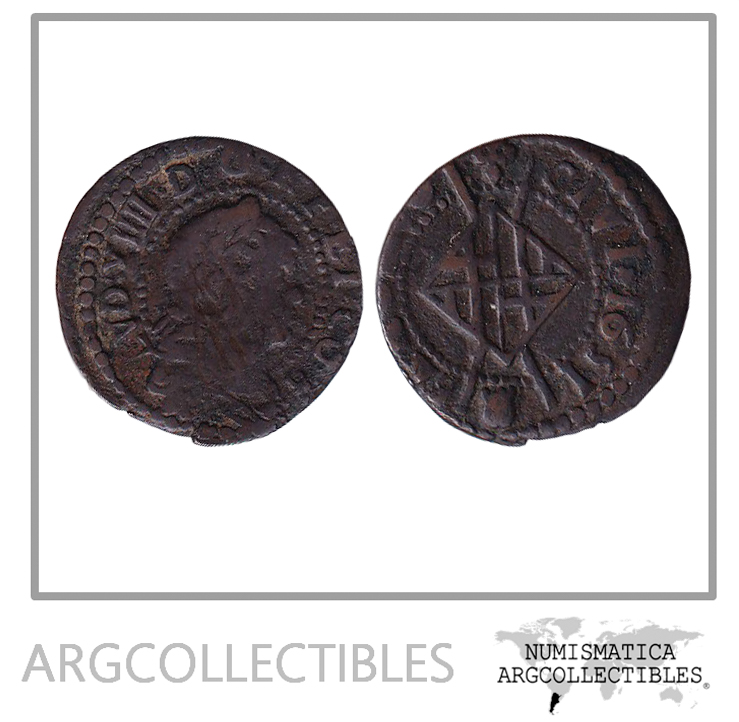 España (Cataluña) Moneda 1 Seiseno 1651 Cobre Rey Luis XIV KM-27 VF+