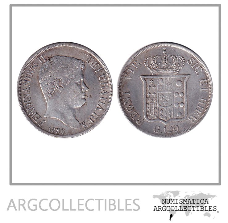 Italia Napoles Moneda 120 Grana 1836 Plata Fernando II KM-325 VF+