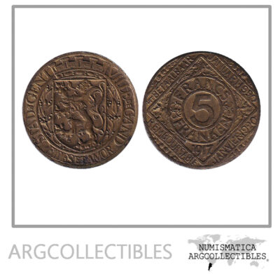 Belgica Moneda 5 Franco 1917 Laton Gent Ocupacion Alemana AU