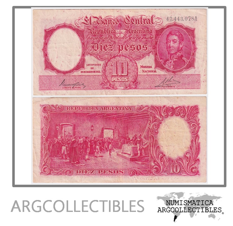 Argentina Billete 10 Pesos 1947 P-265b/BOT-1934 VF Serie A