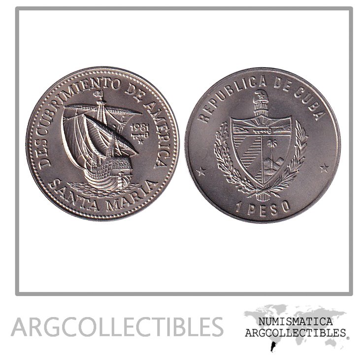 Cuba Moneda 1 Peso 1981 Niquel KM-68 Santa Maria UNC