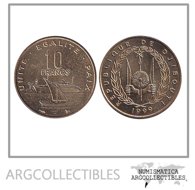 Djibouti Moneda 10 Francos 1999 Laton KM-23 UNC
