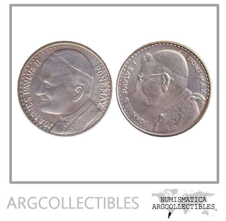 Vaticano Medalla 90´ Juan Pablo II y Juan Pablo I Laton (Baño Plata)