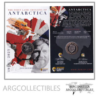 Territorios Antarticos Britanicos Moneda 2 Pounds 2023 Bimetalica 1era Expedicion Antartica Rey Carlos III UNC