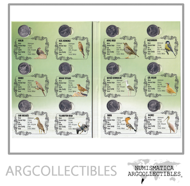 Turquia Set x12 Monedas 1 Kurus 2020 Aves Blister Aluminio UNC