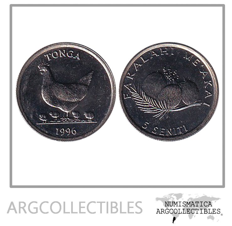 Tonga Moneda 5 Seniti 1996 Niquel KM-68 Gallina UNC