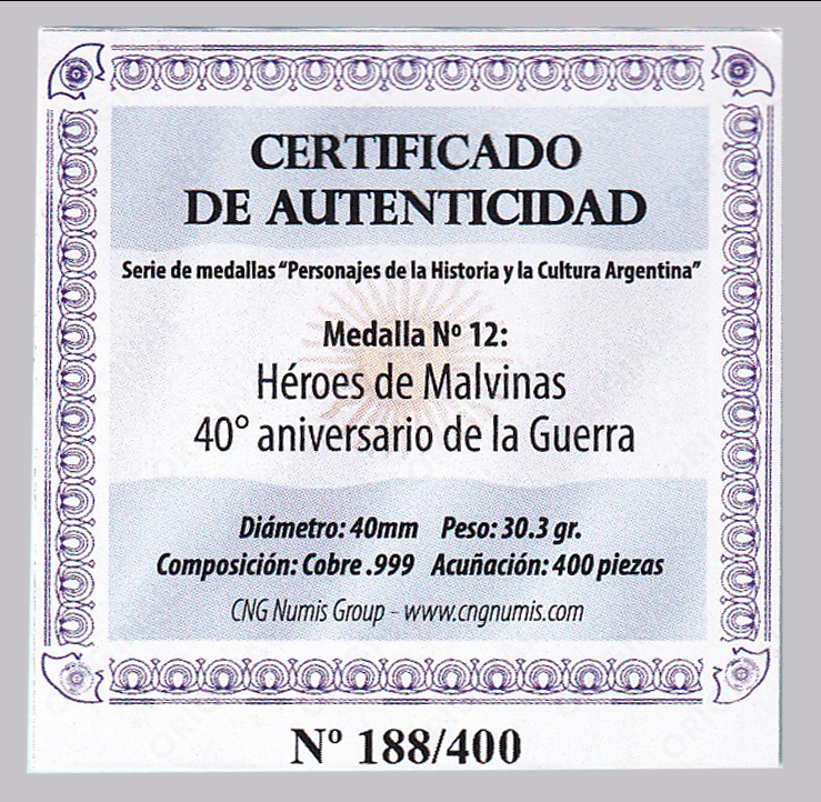 Argentina Medalla 2022 1 Onza Cobre 40 Aniv Guerra Malvinas Proof - Imagen 2