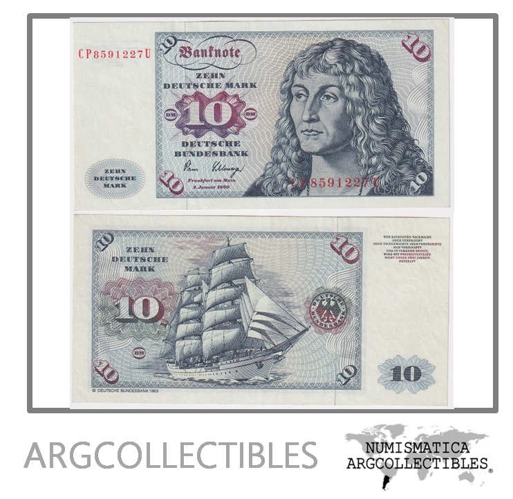 Alemania Billete 10 Marcos 1960 P-19 AU
