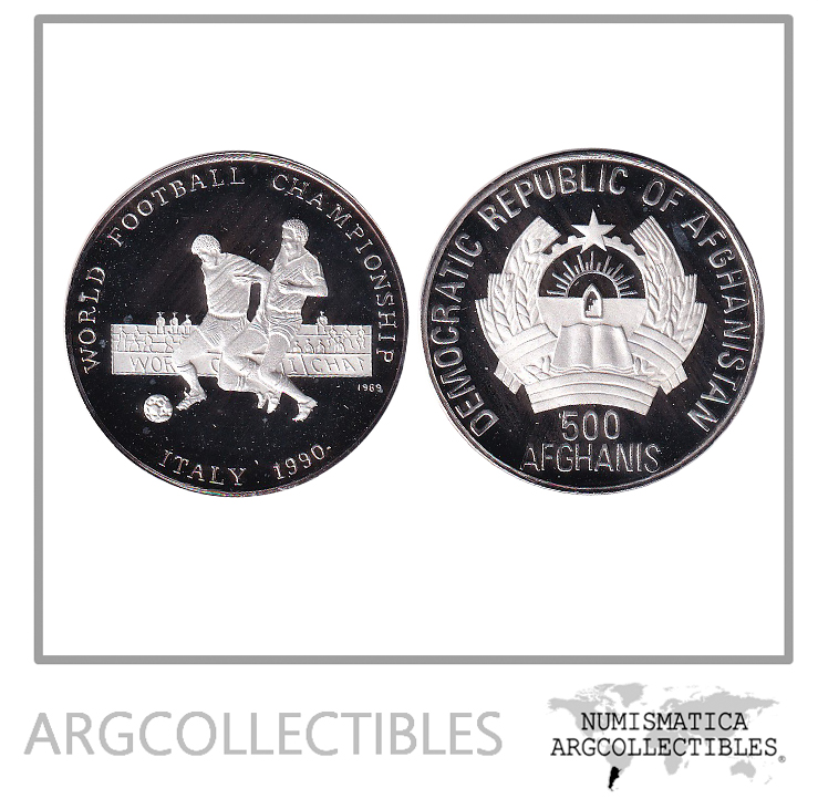 Afganistan Moneda 500 Afganis 1989 Plata 999 Mundial Futbol Italia 90 KM-1011 Proof