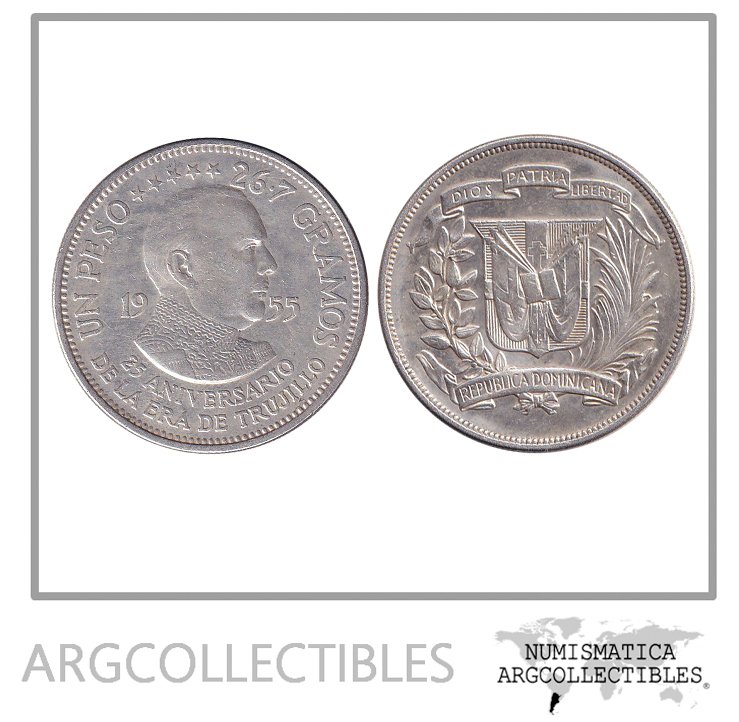 Republica Dominicana Moneda 1 Peso 1955 Plata 900 Trujillo KM-23 XF