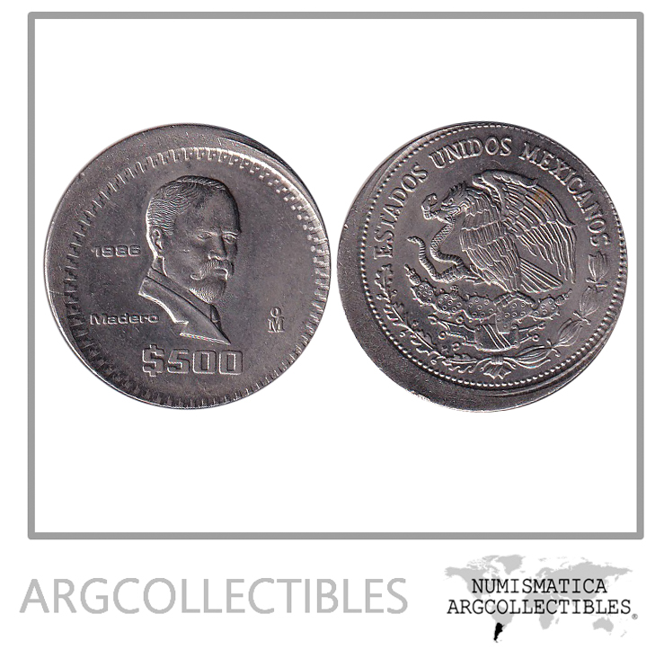 Mexico Moneda 500 Pesos 1986 Niquel Error Descentrada KM-529 UNC