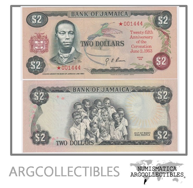 Jamaica Billete 2 Dolares 1978 P-60 UNC (25 Aniversario Coronación)