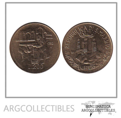 San Marino Moneda 200 Liras 1982 Laton KM-138 Logros Sociales UNC
