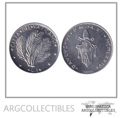 Vaticano Moneda 1 Lira 1974 Aluminio KM-116 UNC