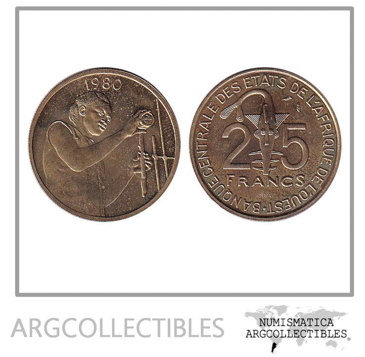 Africa Del Oeste Moneda 25 Francos 1980 Ensayo Prueba UNC