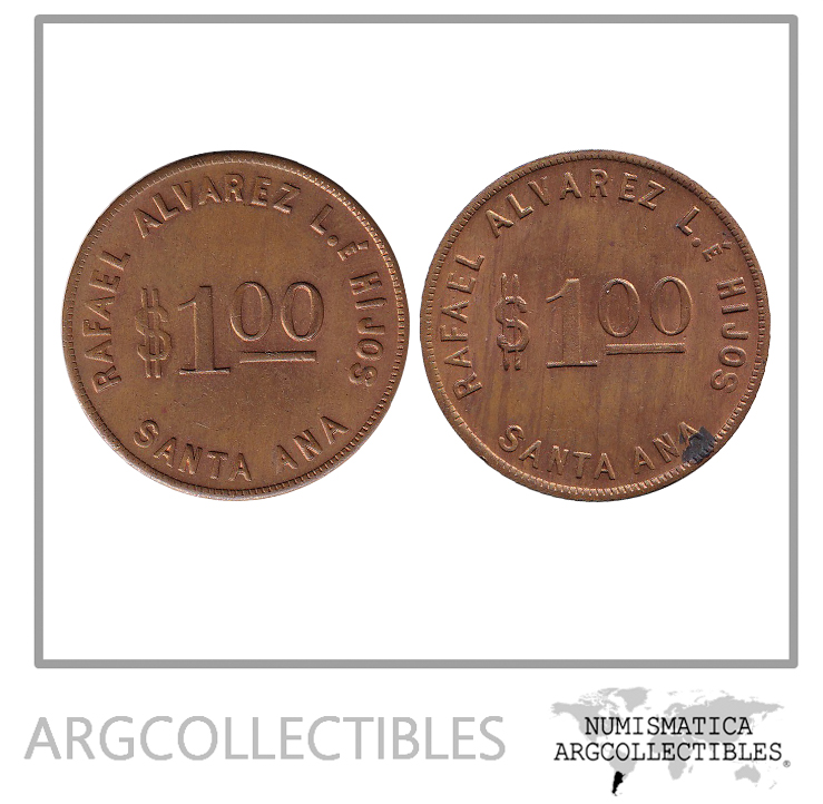 El Salvador Ficha Token 1 Peso (Laton) Rafael Alvarez Santa Ana