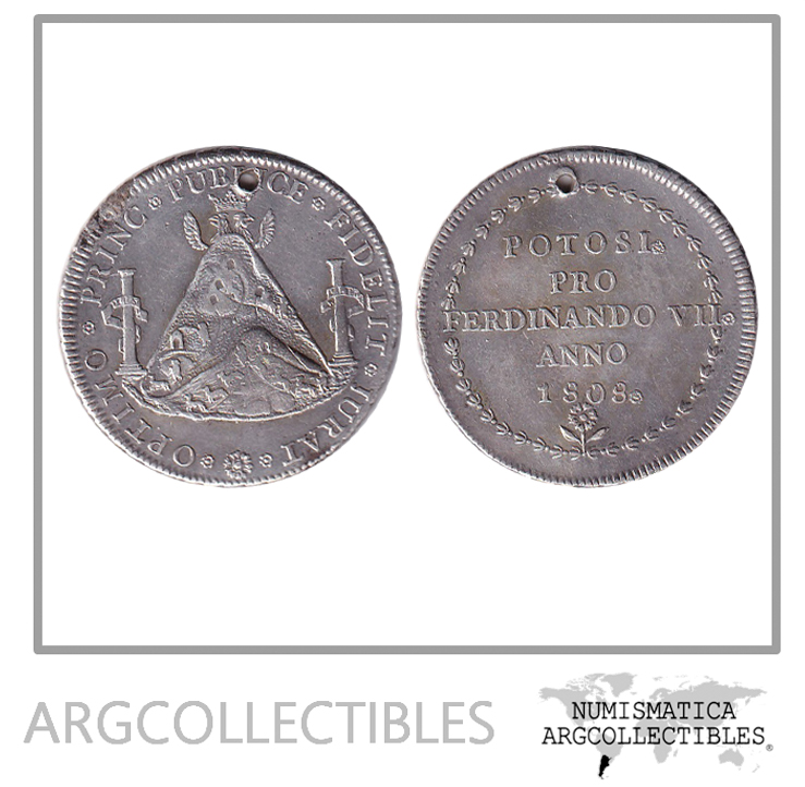 Bolivia (Potosi) Medalla 1808 Proclamacion Fernando VII Plata (8 Reales) Perforado VF