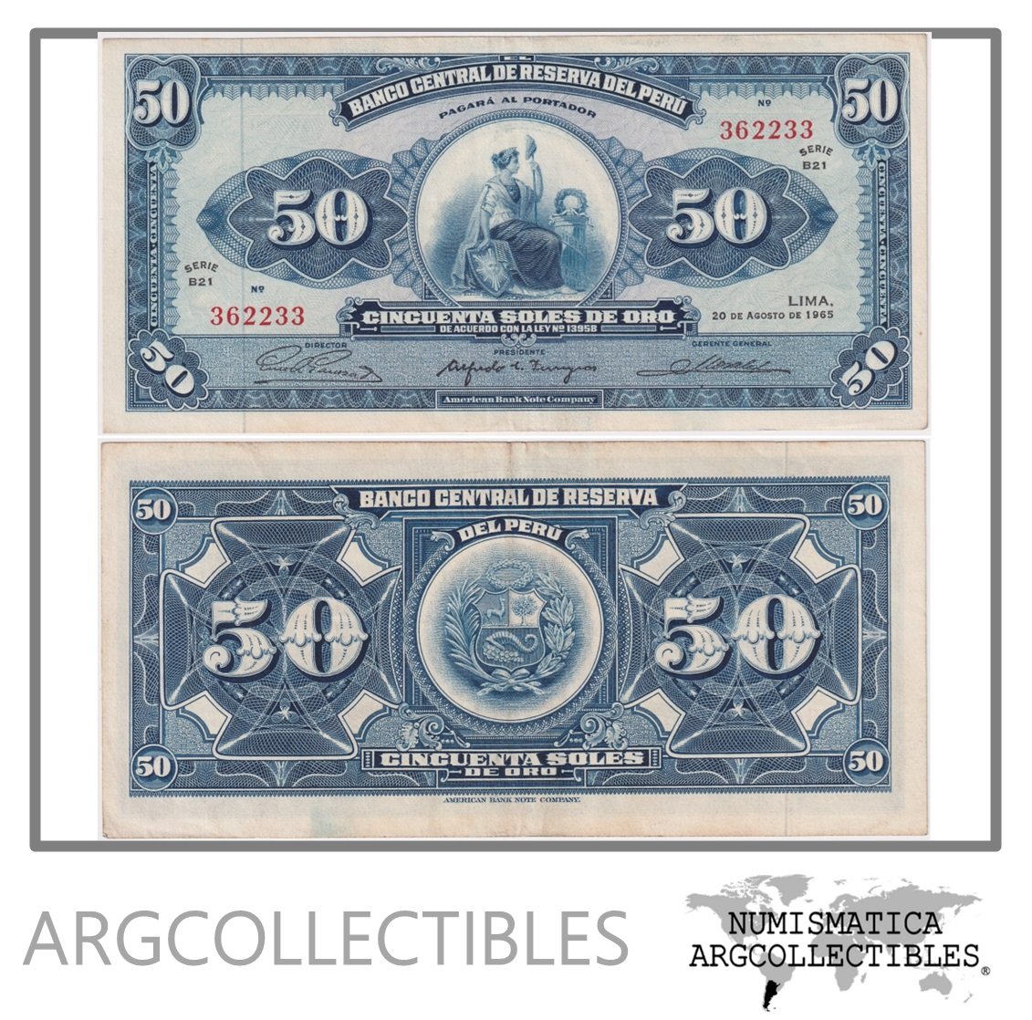Peru Billete 50 Soles de Oro 1965 P-89 VF+