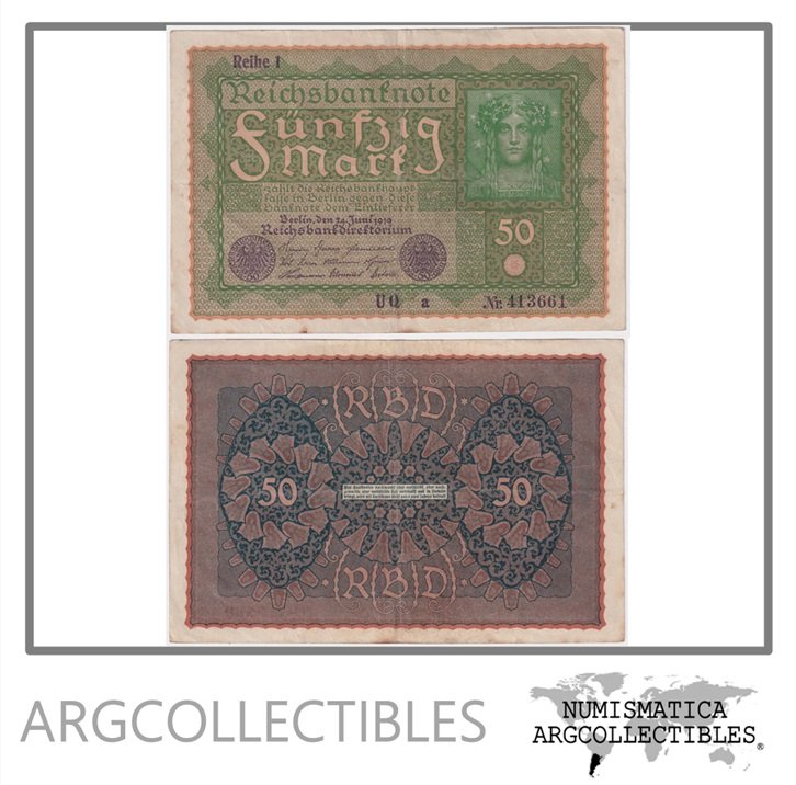 Alemania Billete 50 Marcos 1919 P-66 VF+ (Reihe 1)
