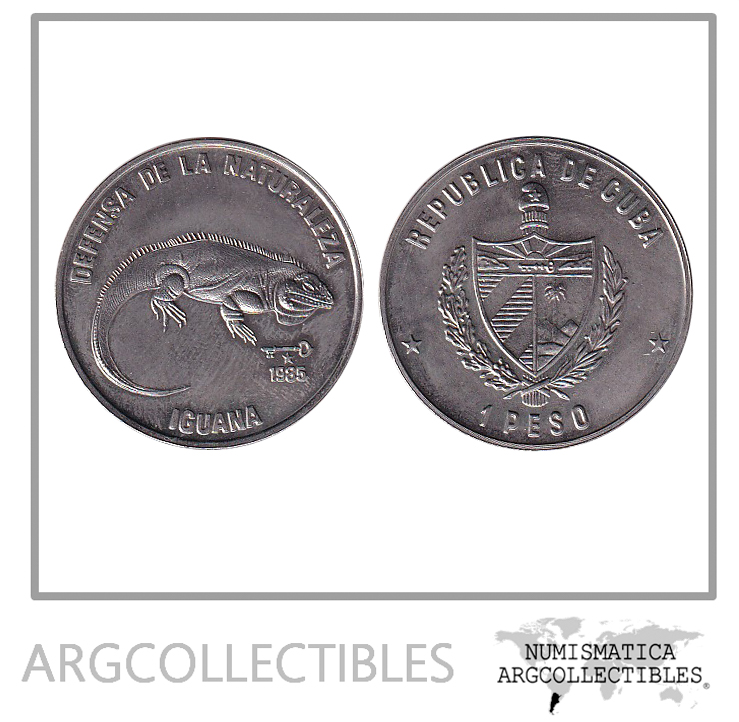 Cuba Moneda 1 Peso 1985 Defensa de la Naturaleza Iguana Niquel KM-182 UNC