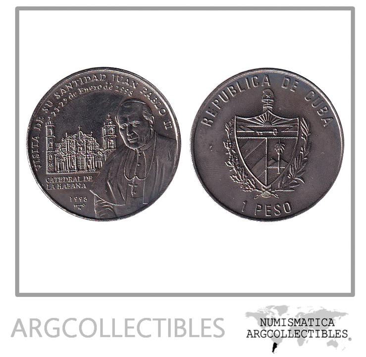 Cuba Moneda 1 Peso 1998 Visita Papa Juan Pablo II Niquel KM-732 UNC