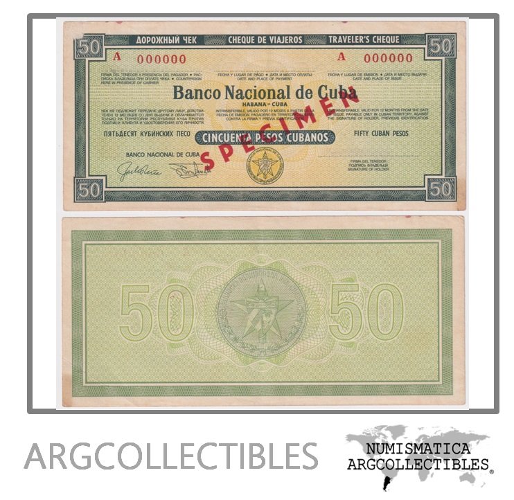 Cuba Billete 50 Pesos 1985 Travel Chek AU- (Specimen) (A)