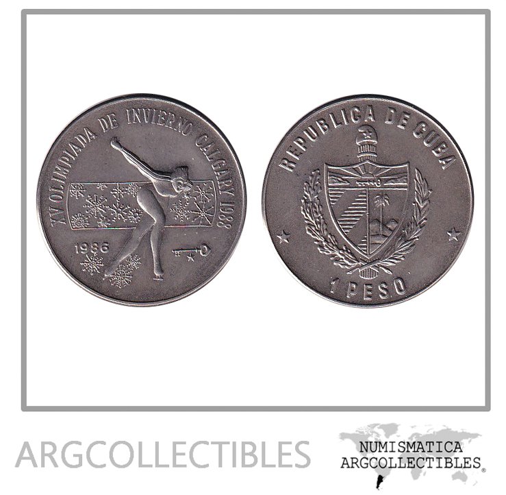 Cuba Moneda 1 Peso 1986 Olimpiada Invierno Calgary Patinaje Niquel KM-198 UNC