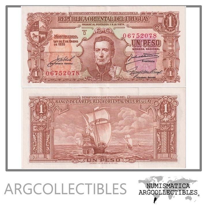 Uruguay Billete 1 Peso 1939 P-35/CR-10.111.27 XF+ (Serie D)