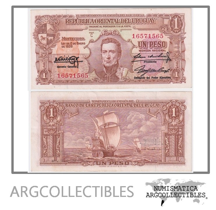 Uruguay Billete 1 Peso 1939 P-35/CR-10.111.19 AU (Serie C)